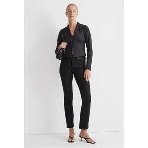 NWT Madewell Kick Out Crop Jeans in True Black Wash: Coated Edition Size 25